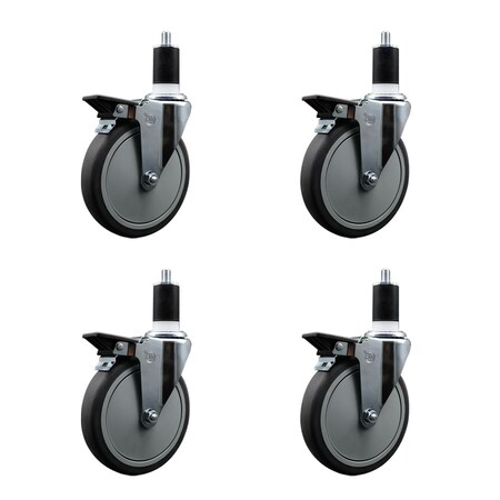 Service Caster 6'' Thermoplastic Rubber Swivel 1-1/2'' Expanding Stem Caster Set with Brake, 4PK SCC-EX20S614-TPRB-PLB-112-4